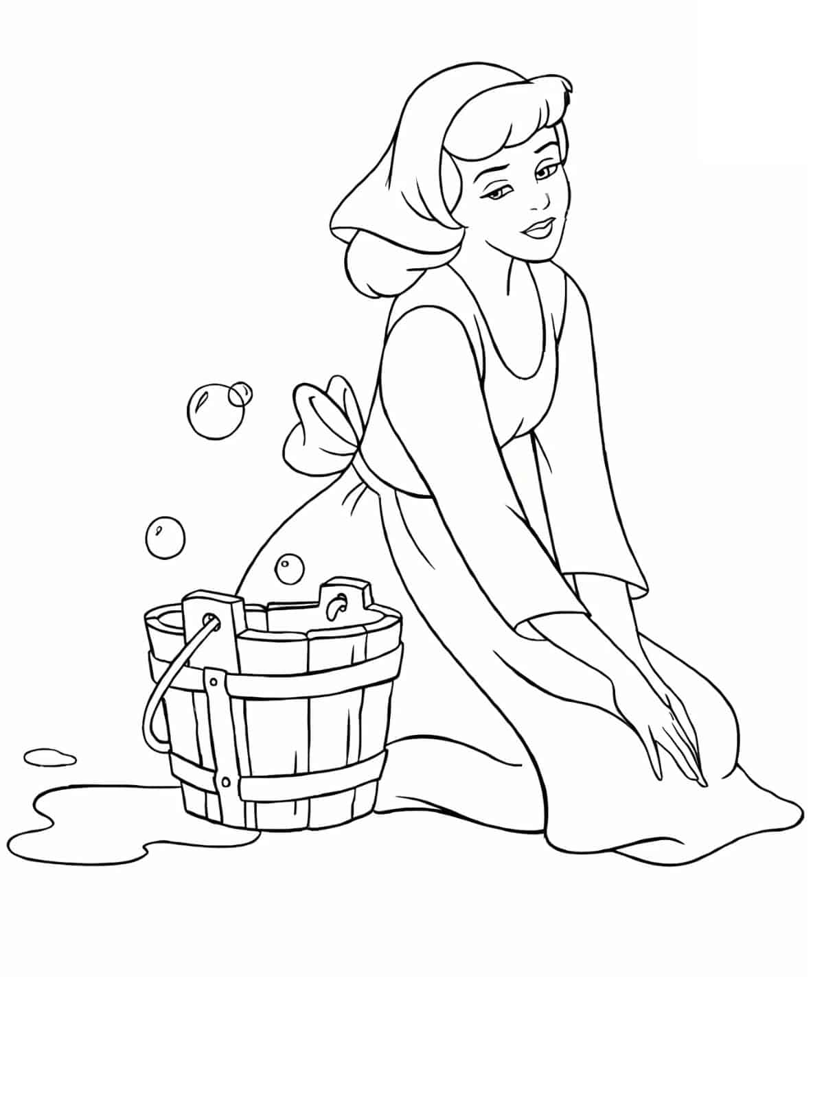 Cinderella Cleaning The House Coloring Sheets