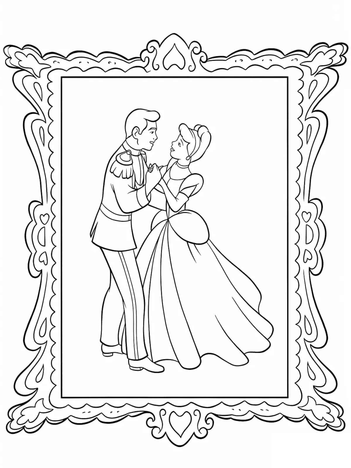 Cinderella Dancing With Prince Charming Coloring Pages