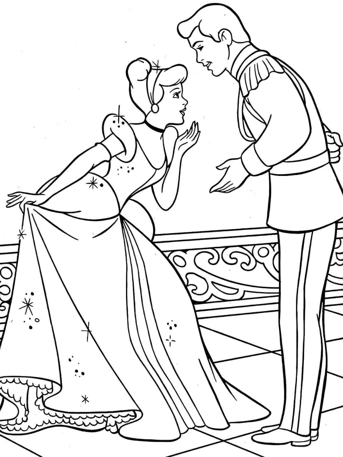 Cinderella Dancing With Prince Coloring Page