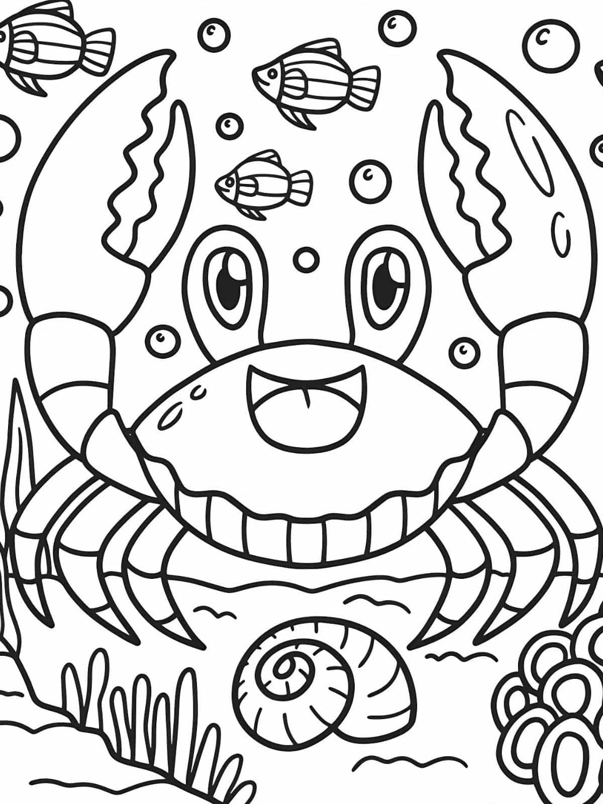 Colorful Crab And Seashells Coloring Pages