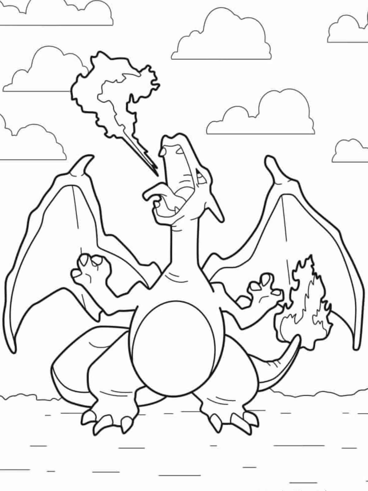 Coloring Pages Of Charizard Breathing Fire In The Sky