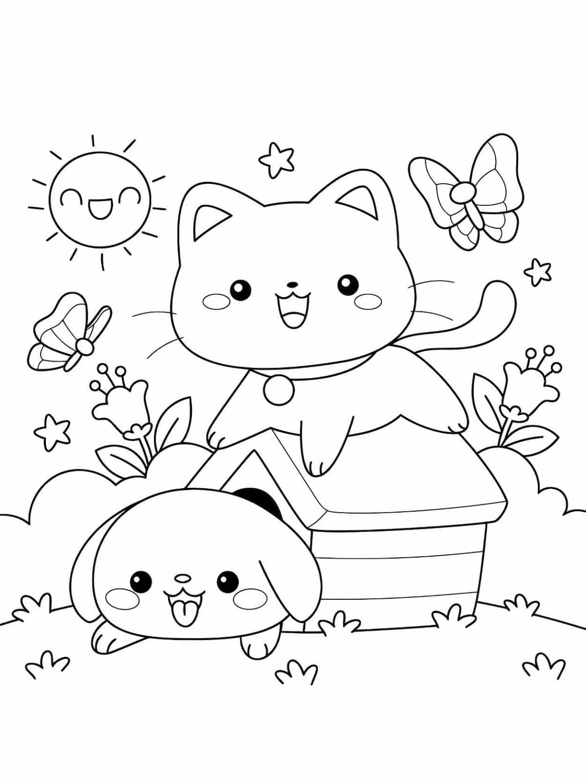 Coloring Pages Of Cute Cat And Dog