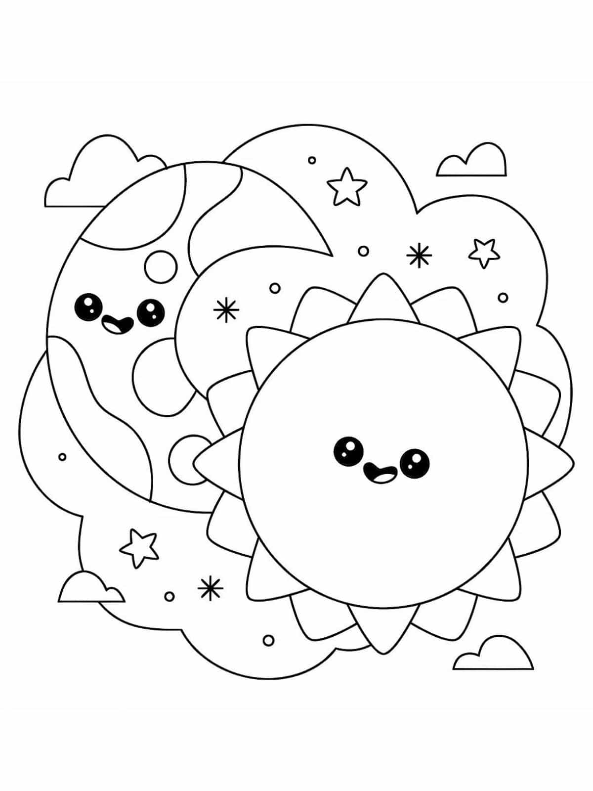 Coloring Pages Of Cute Moon And Sun