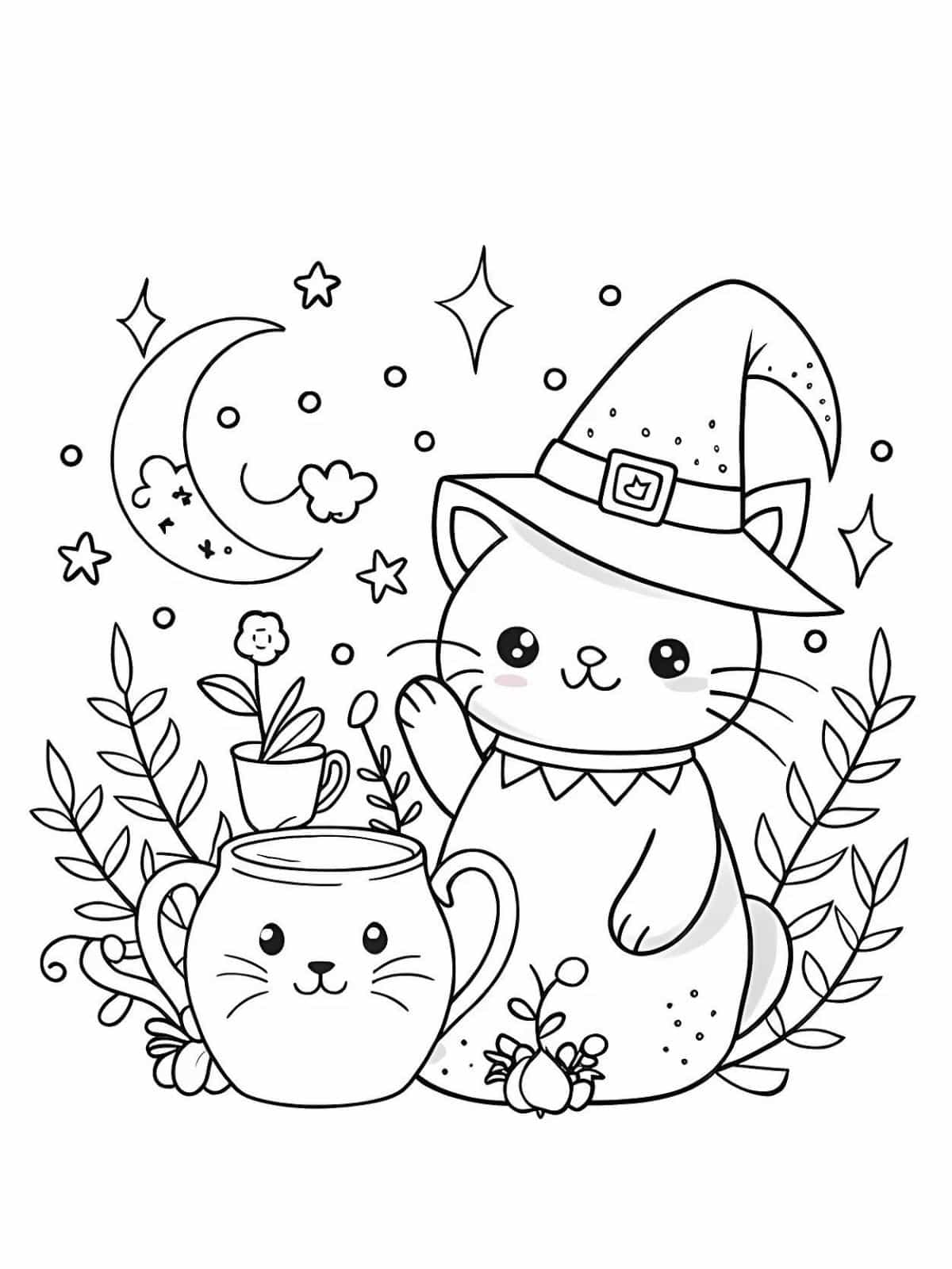 Coloring Pages Of Cute Witch Cat