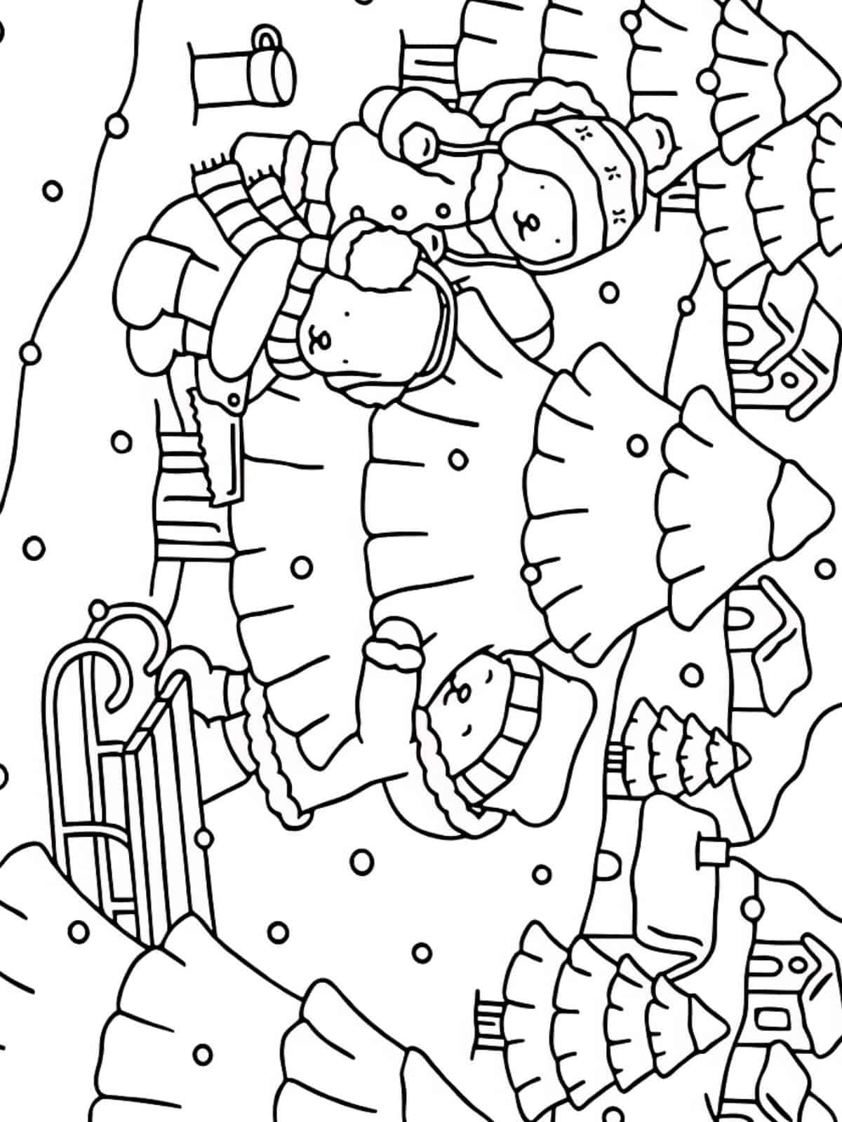 Cozy Christmas Playing Coloring Pages