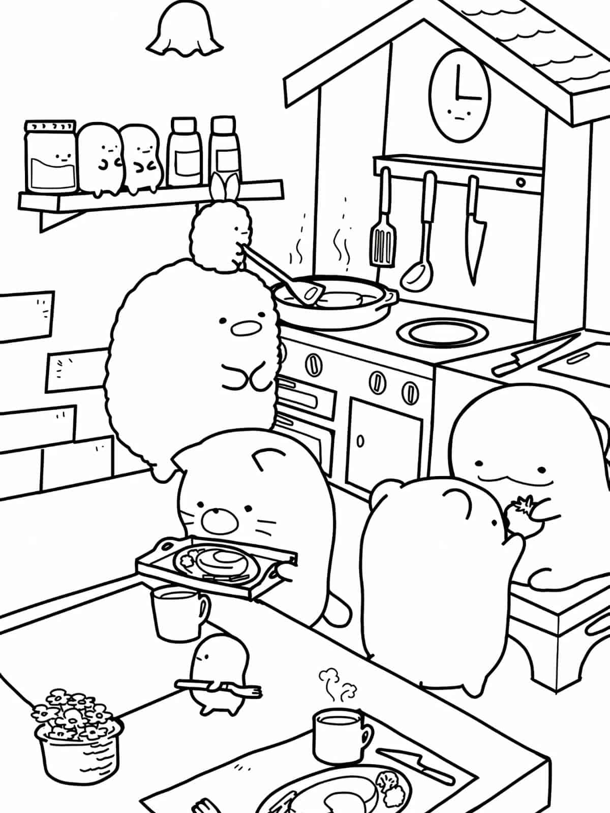 Cozy Cooking Together Coloring Pages