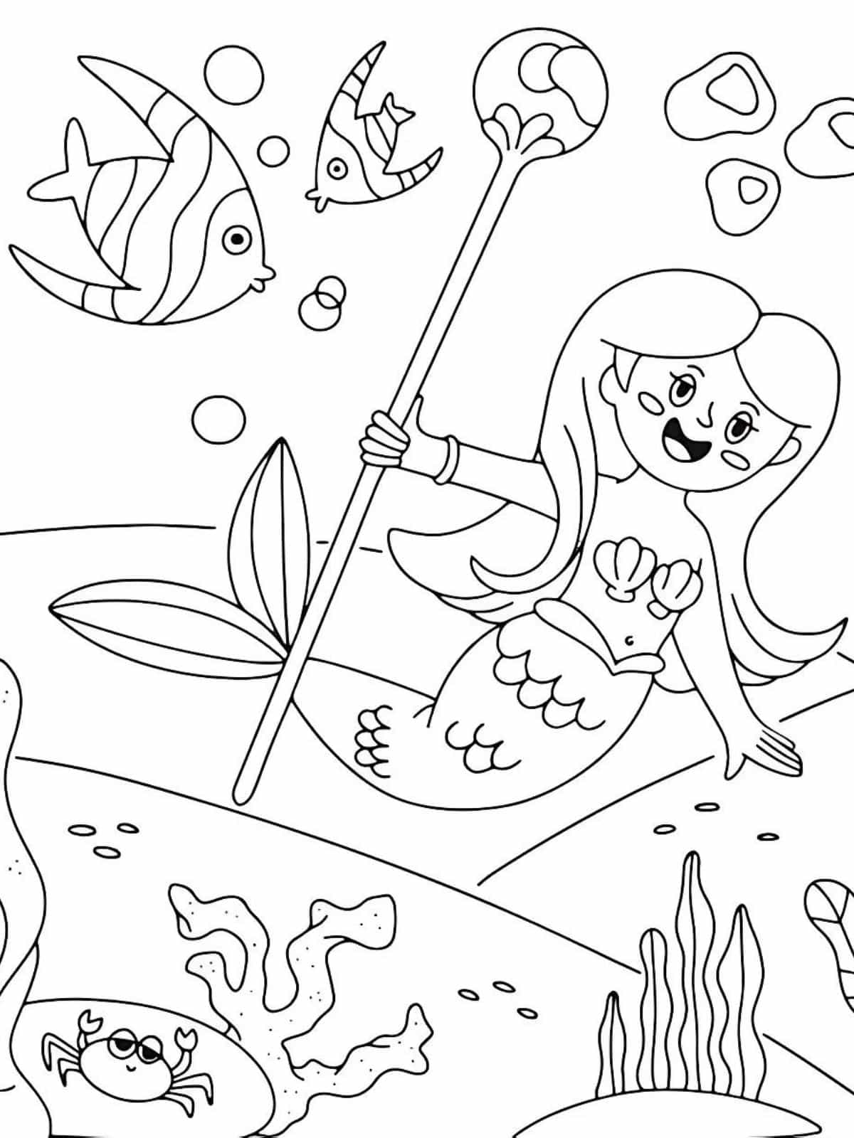 Crab With Mermaid And Sea Creature Coloring Pages