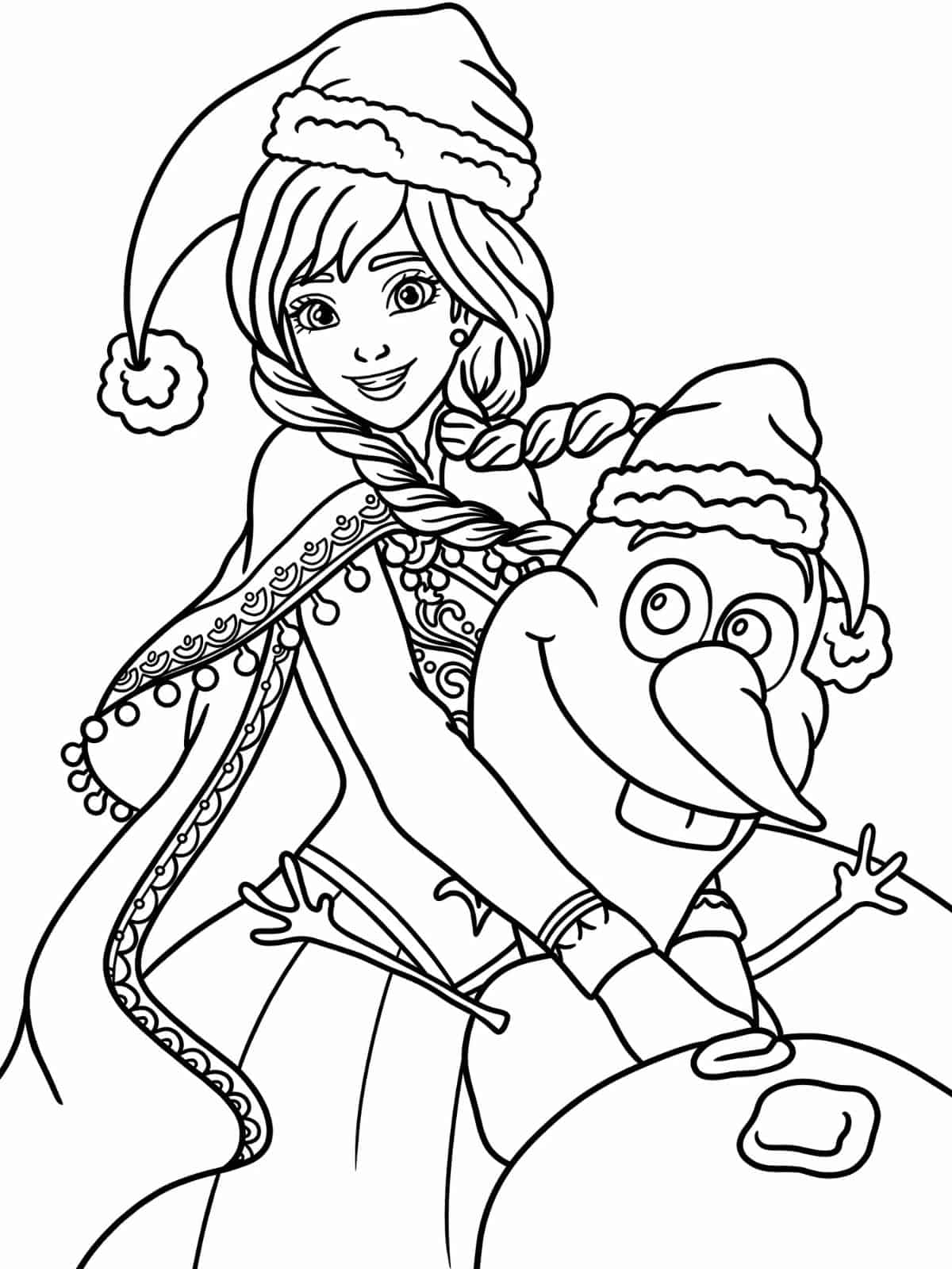 Cute Anna Frozen Christmas Coloring Pages