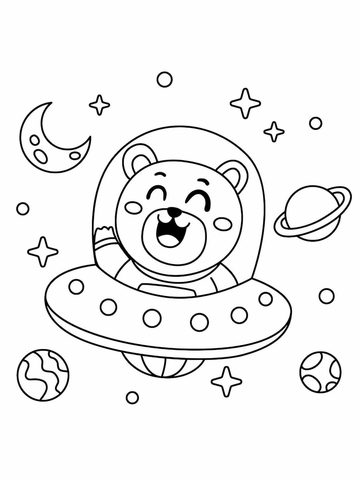 Cute Bear In Space Coloring Pages