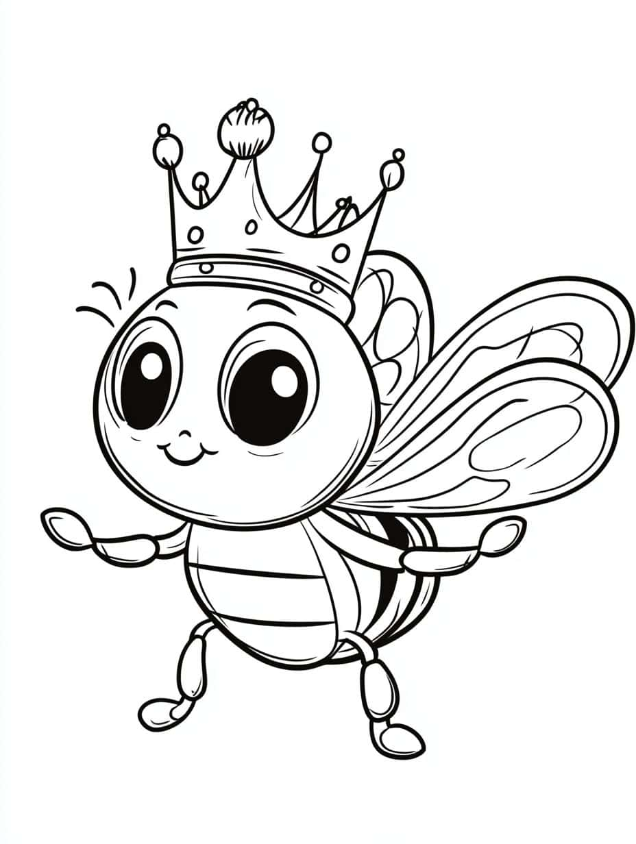 Cute Bee Wearing A Crown Coloring Pages