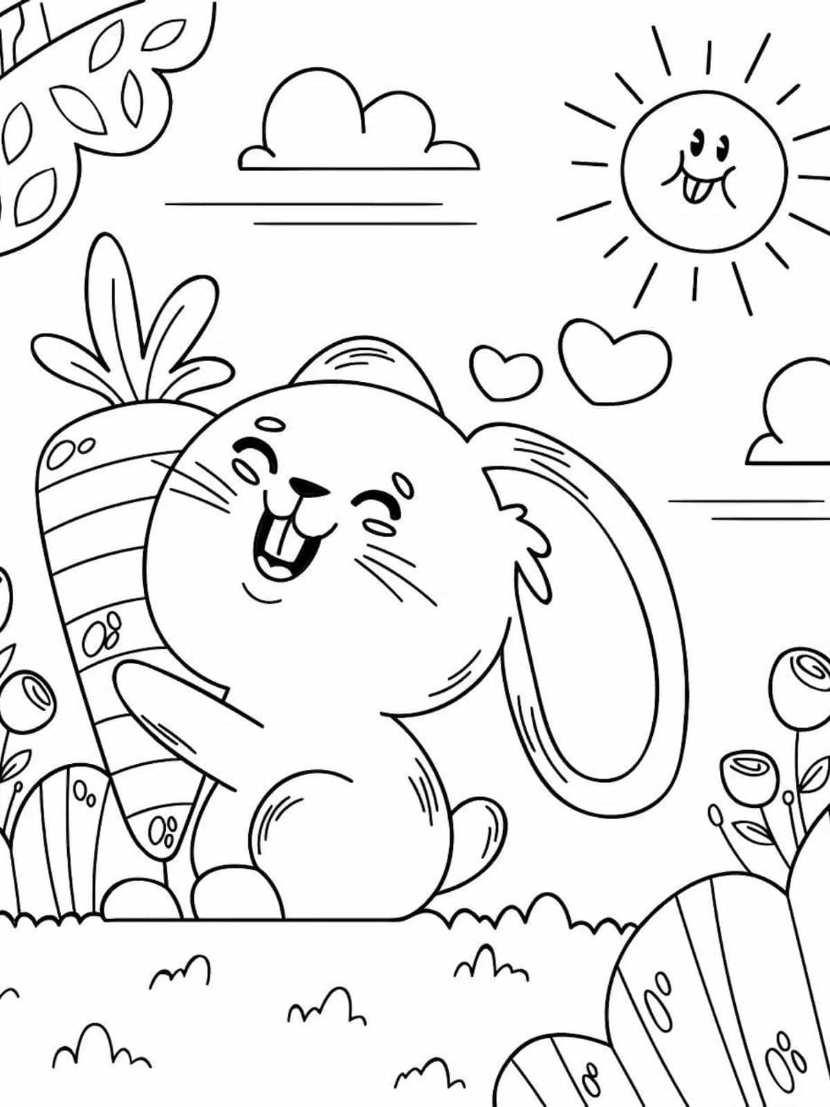 Cute Bunny With Carrot Coloring Pages