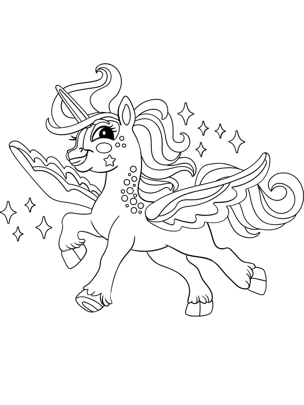 Cute Cartoon Unicorn Coloring Page