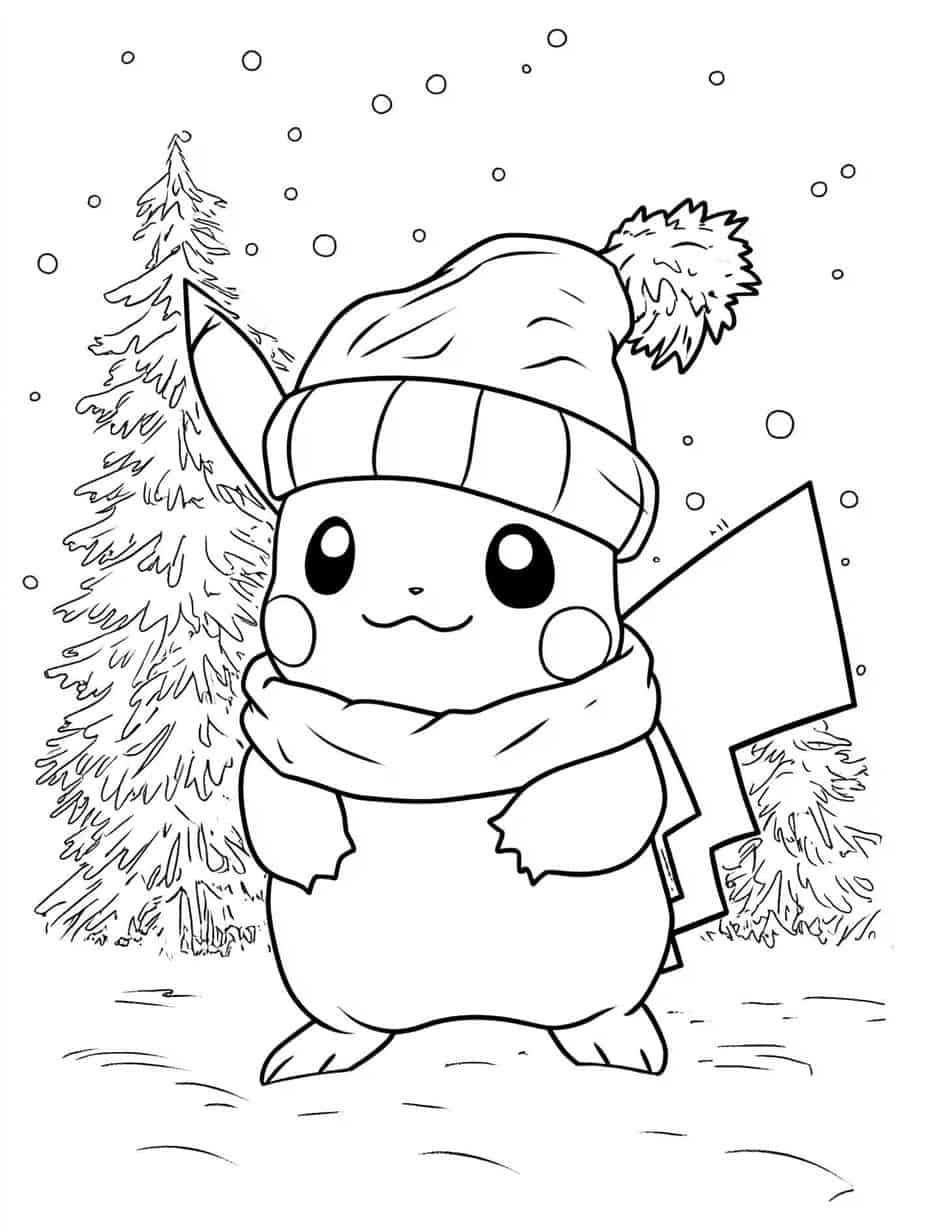 Cute Christmas Holiday Pikachu Coloring Pages