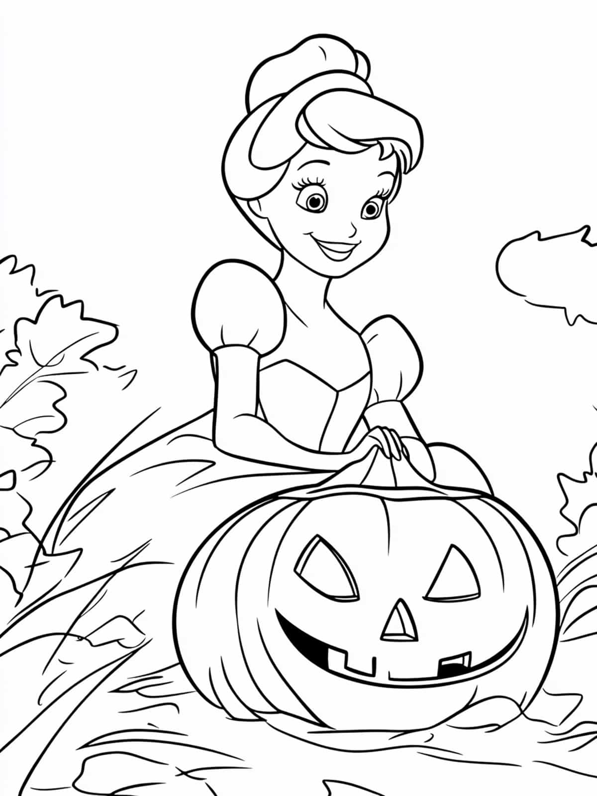 Cute Cinderella Making Jack O Lantern Coloring Pages