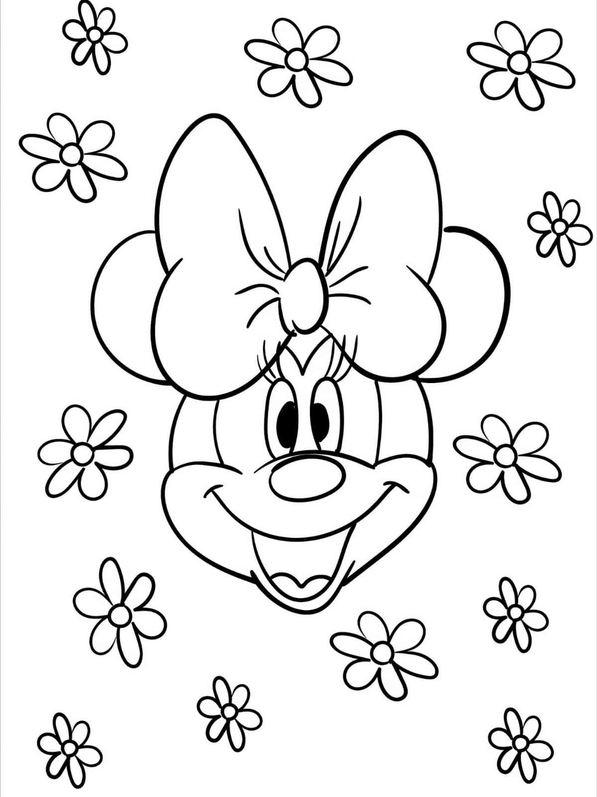 Cute Face Disney Minnie Mouse Coloring Pages