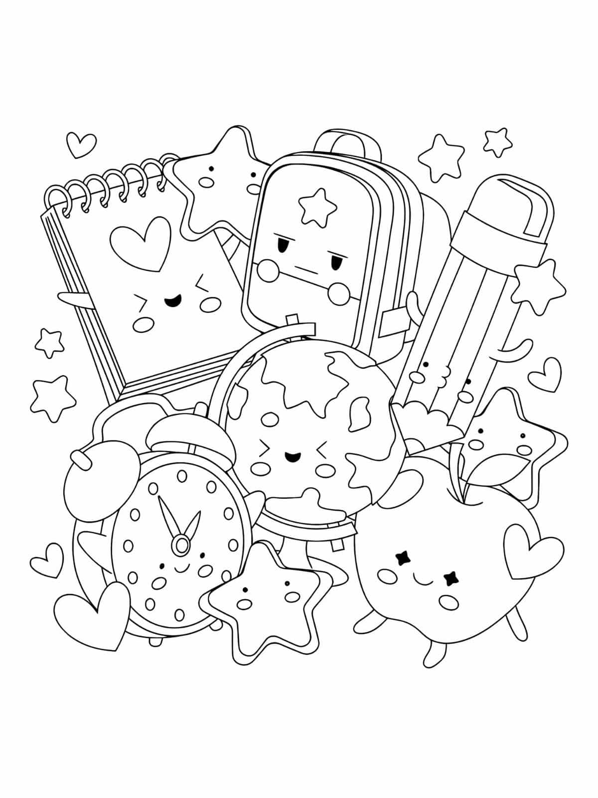 Cute Kawaii Back To School Coloring Pages