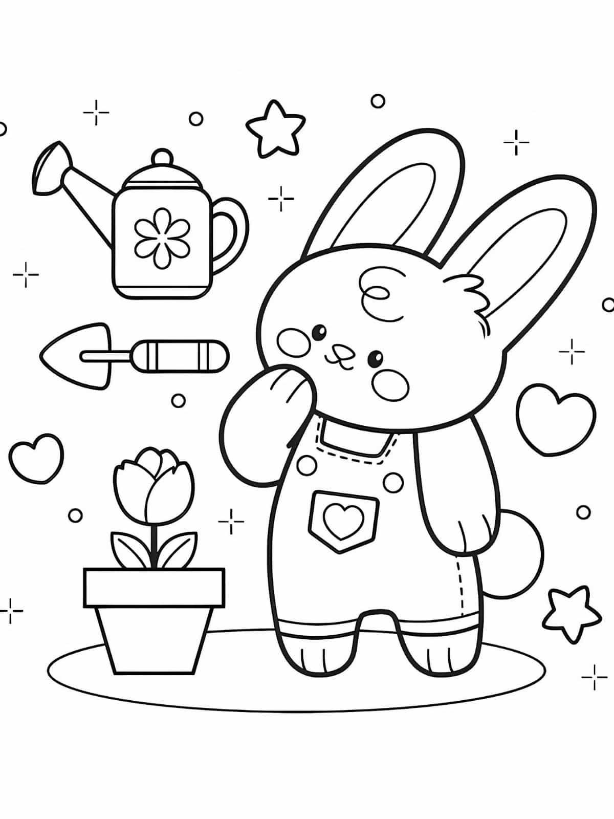 Cute Kawaii Bunny With Star Coloring Pages