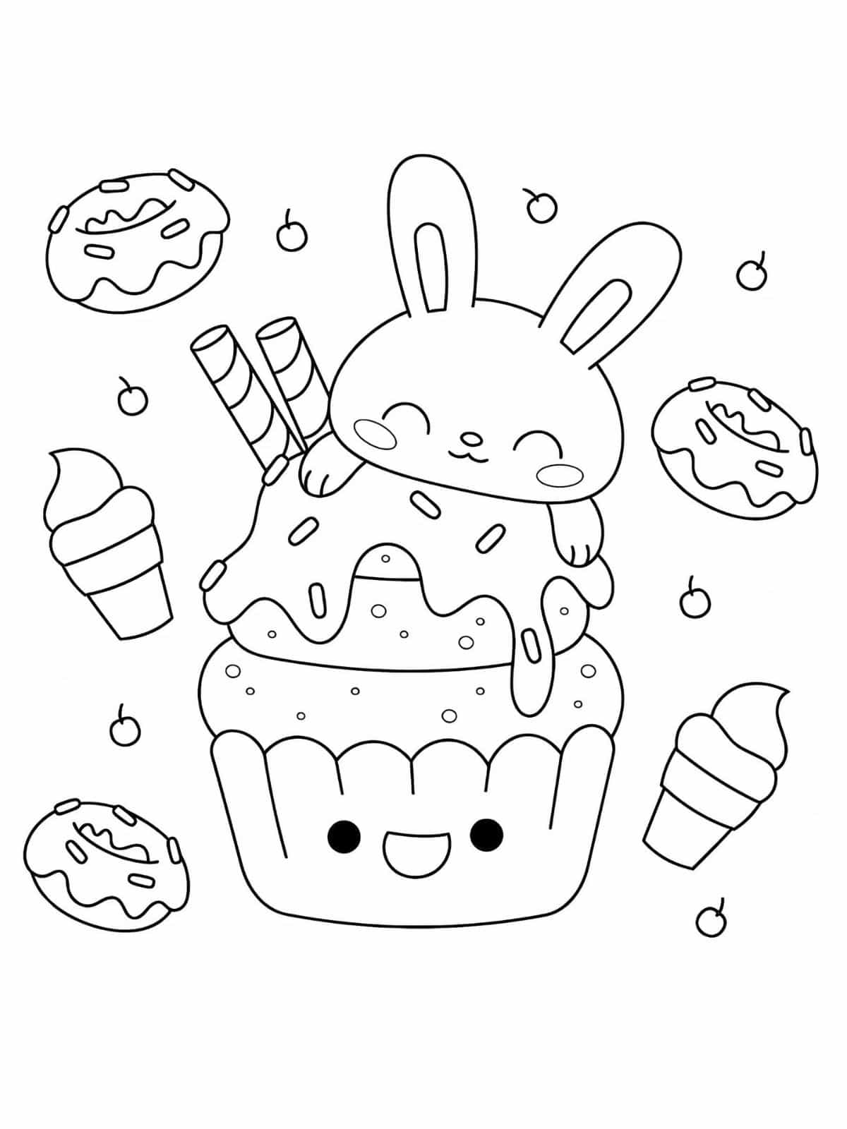 Cute Kawaii Dessert Coloring Pages