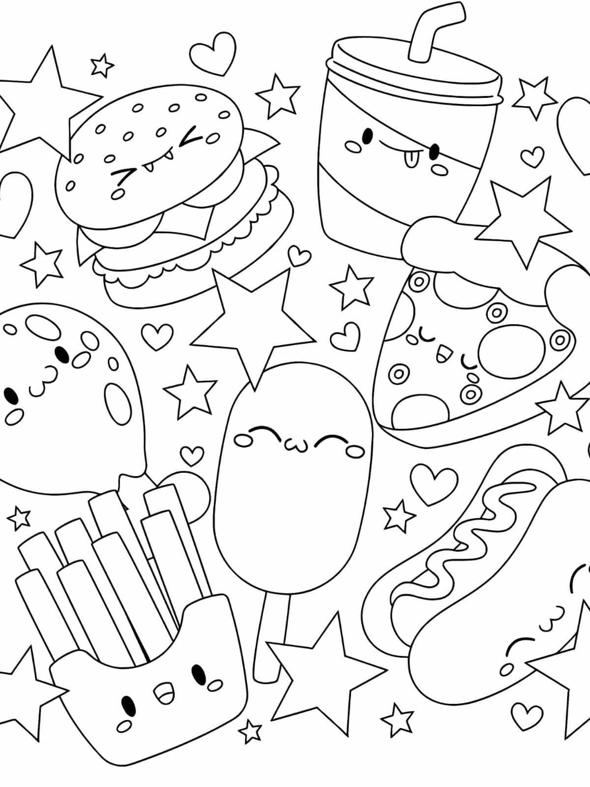 Cute Kawaii Food And Drink Coloring Pages