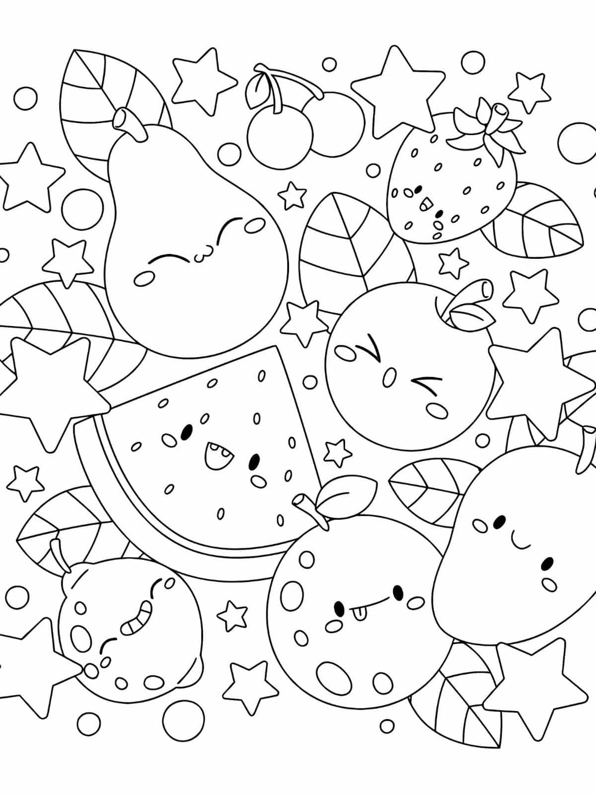 Cute Kawaii Fruits Coloring Pages