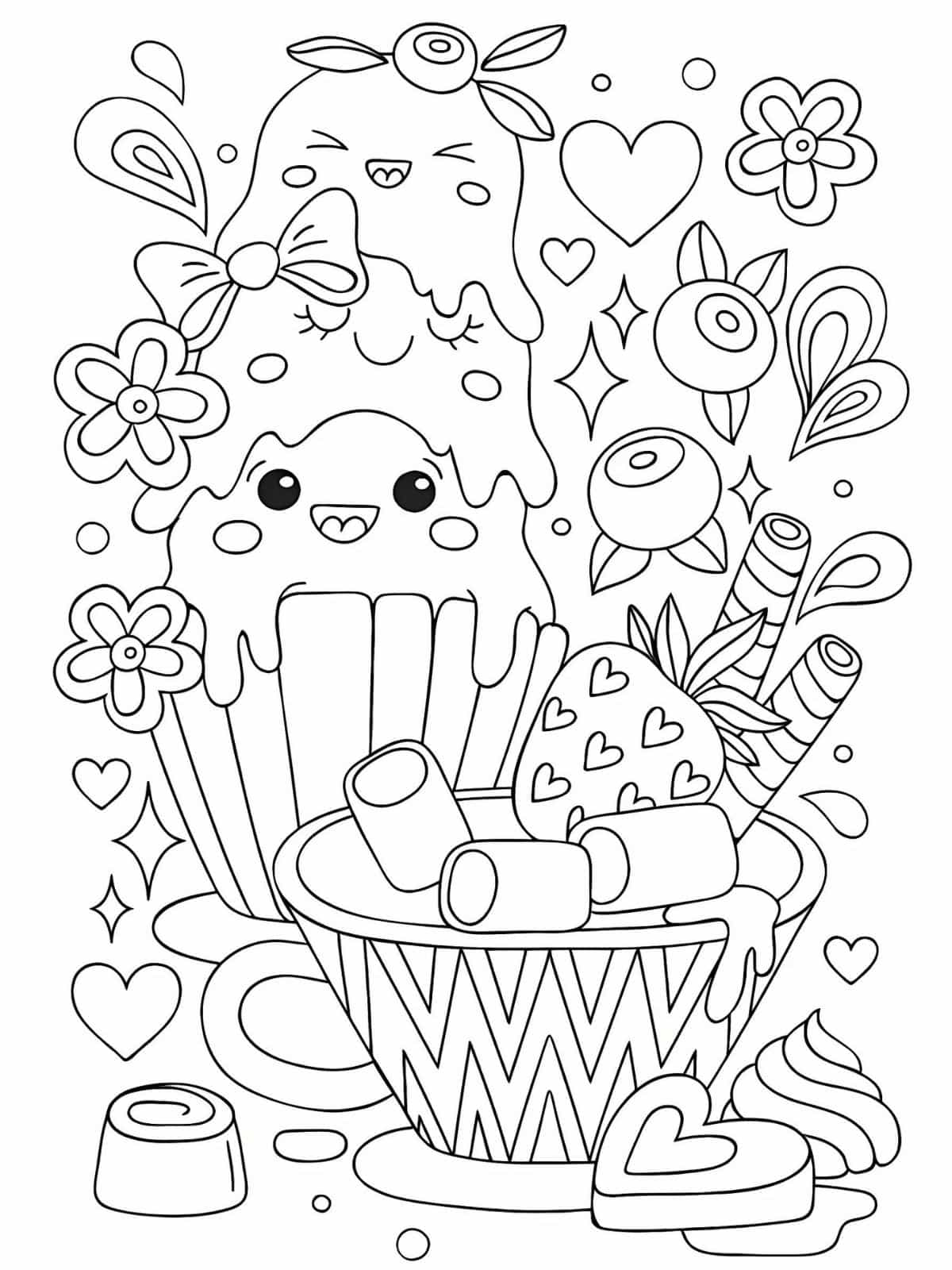 Cute Kawaii Ice Cream Coloring Pages