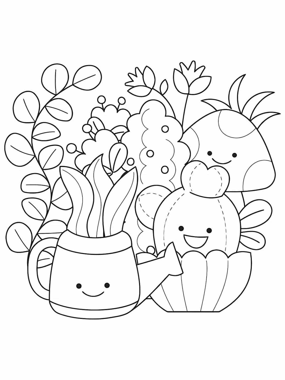 Cute Kawaii Plants Coloring Pages