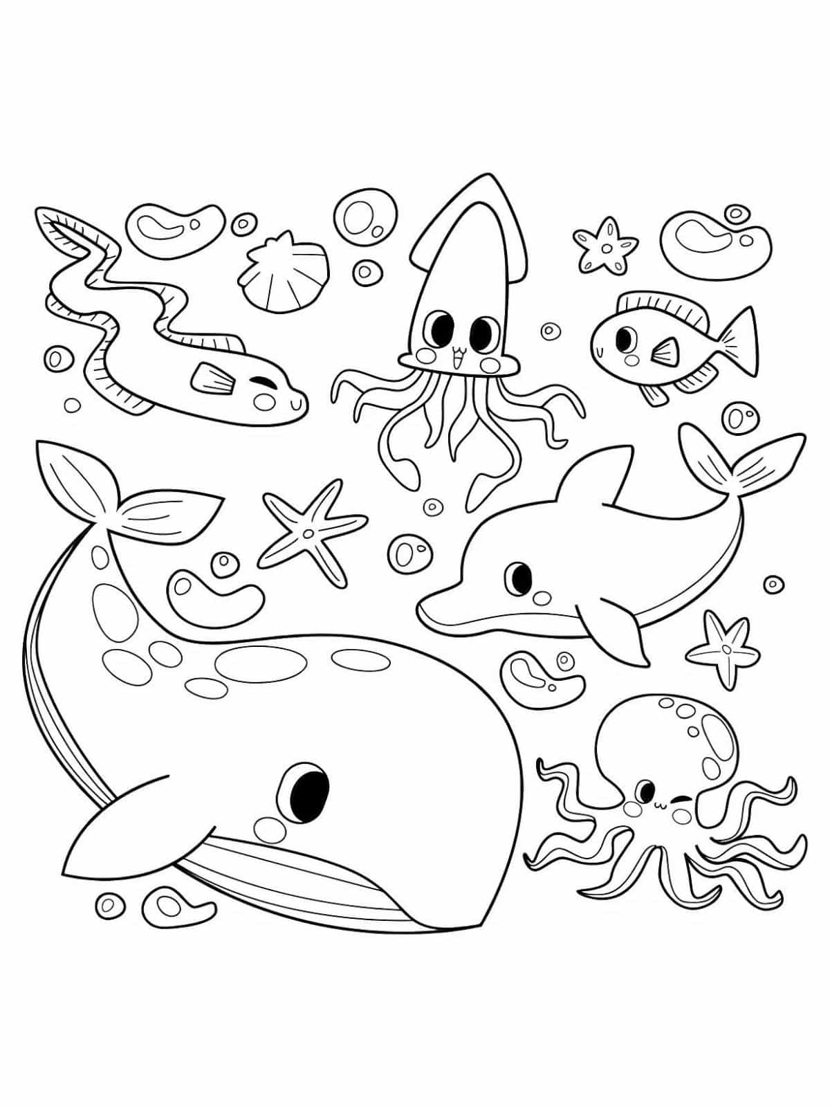 Cute Kawaii Sea Animal Coloring Pages