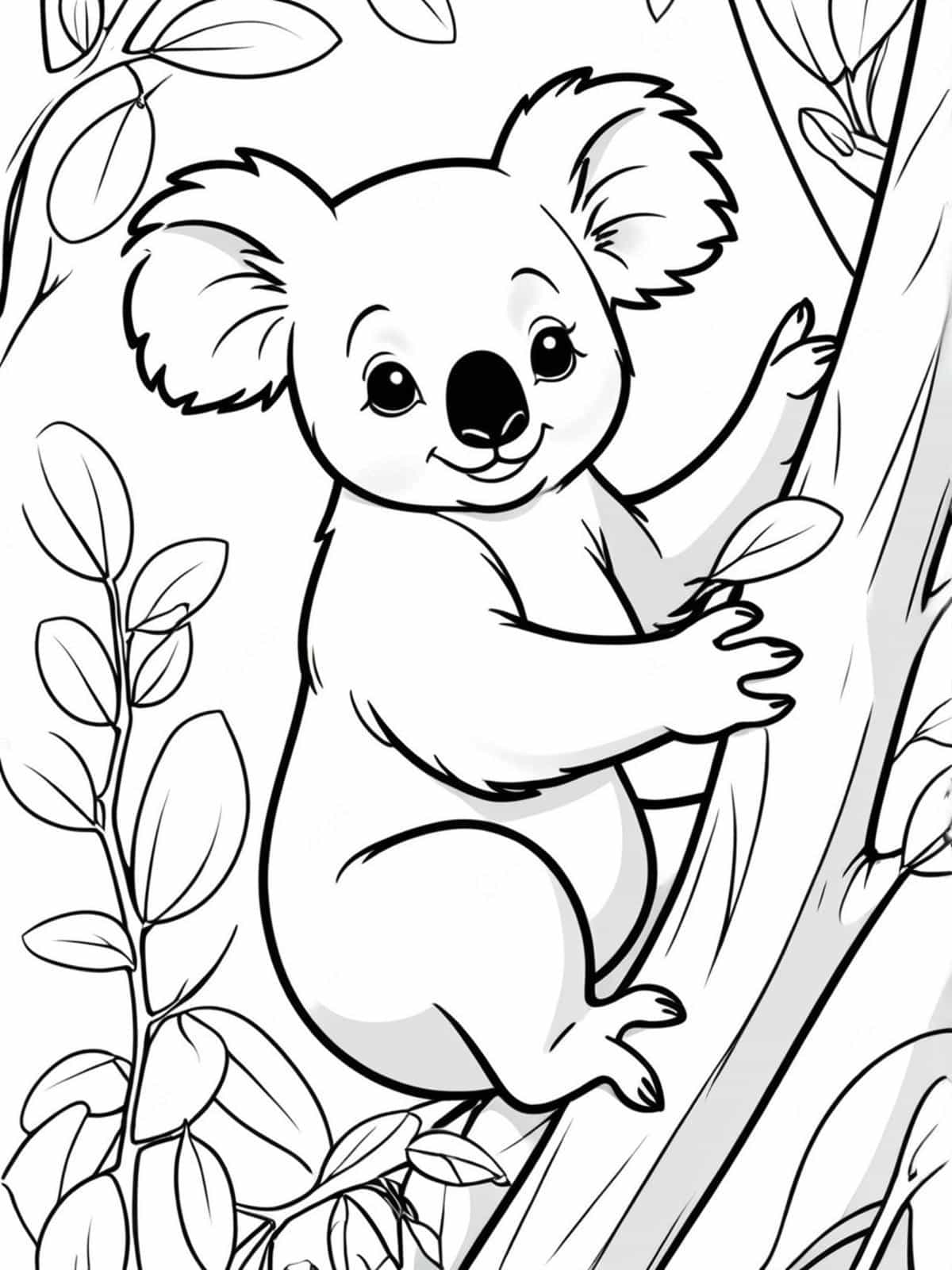 Cute Koala Climbing Tree Coloring Pages