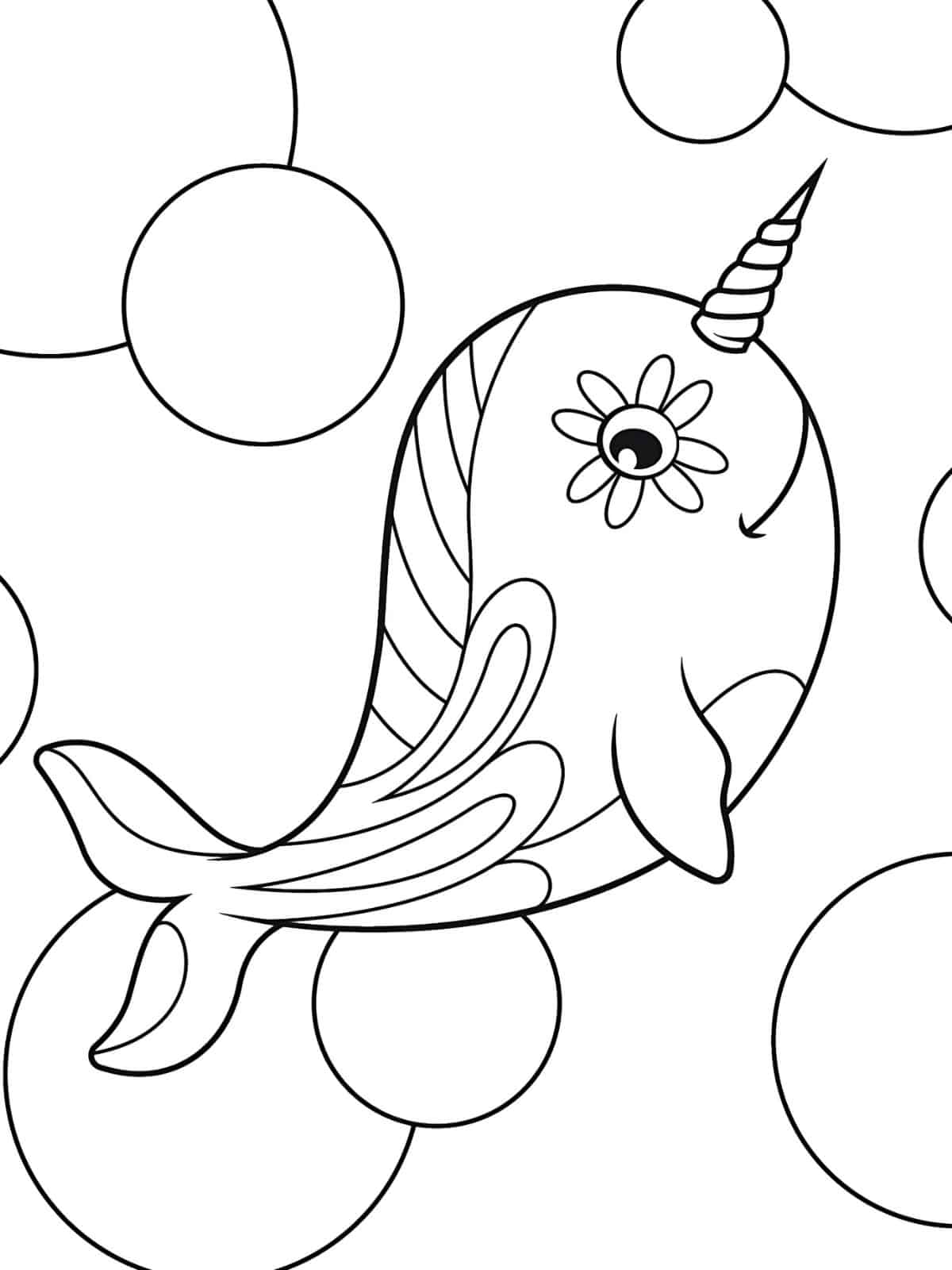 Cute Narwhal With Horn Coloring Pages