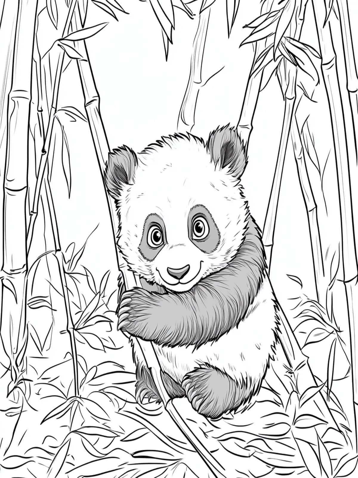 Cute Panda Eating Bamboo Coloring Pages