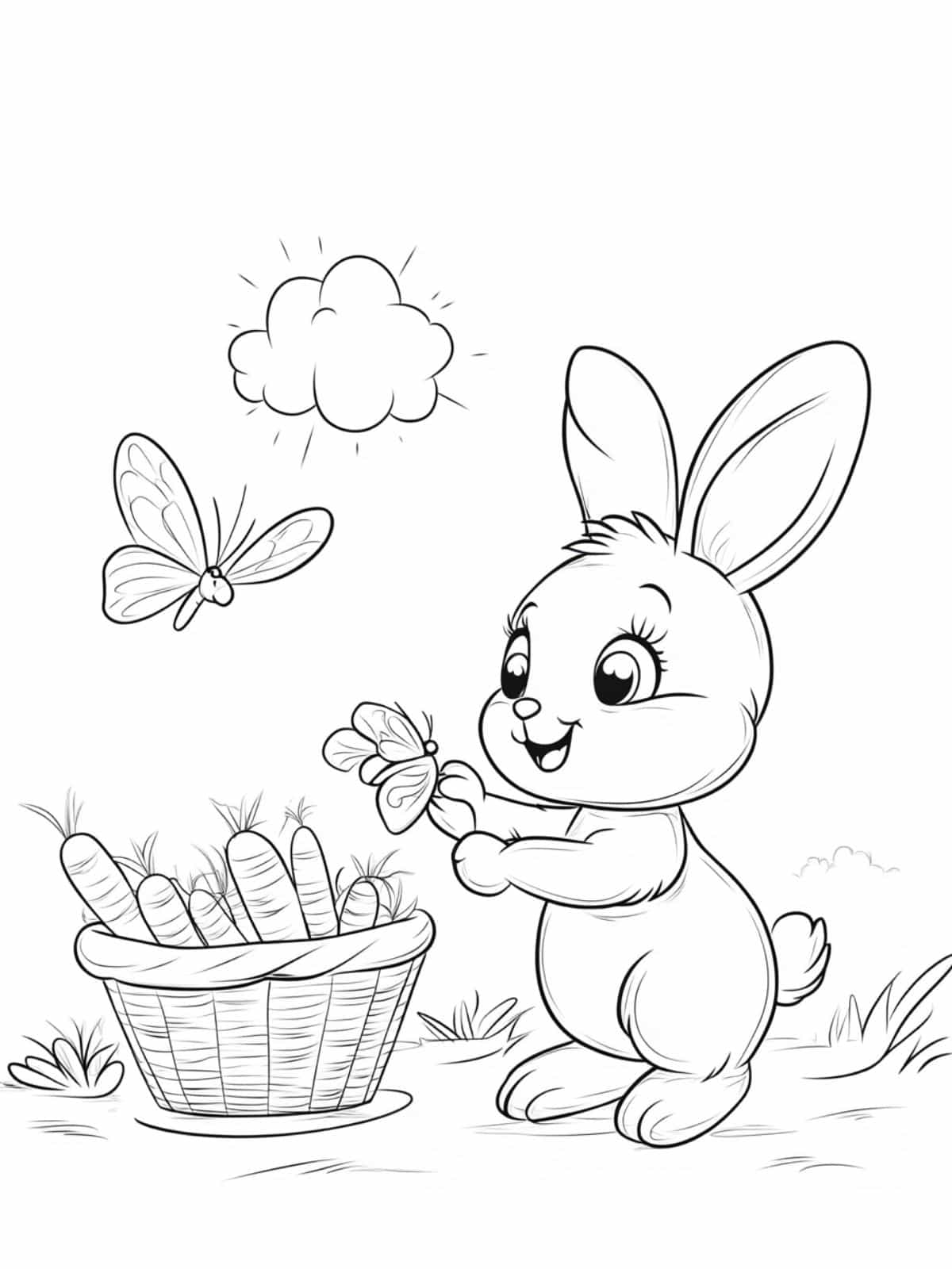 Cute Rabbit Catch Butterfly Coloring Pages