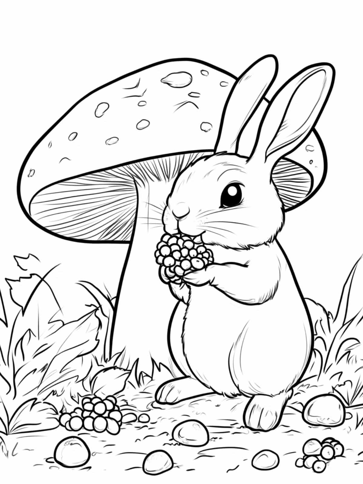 Cute Rabbit Eating Berries Coloring Pages