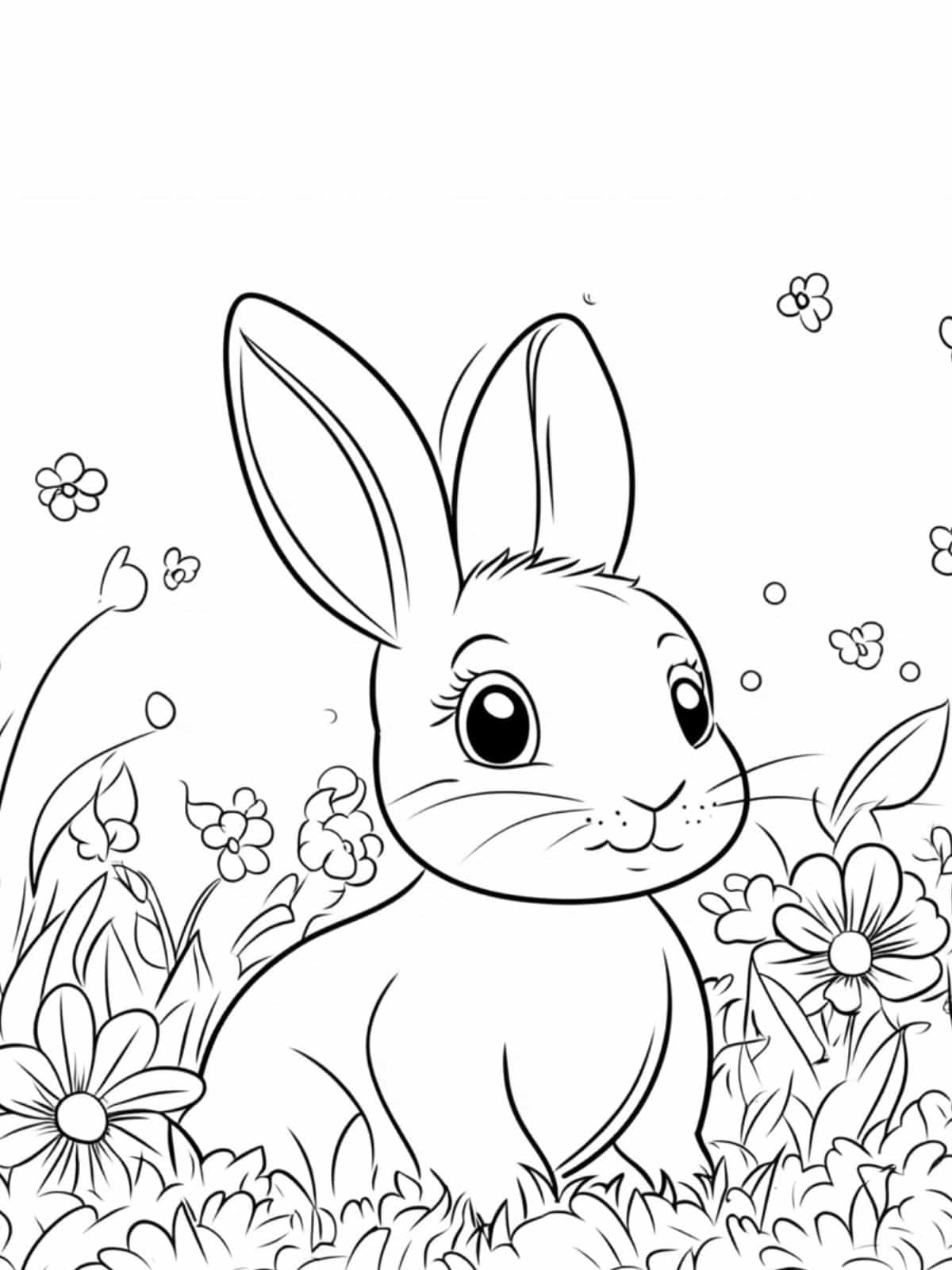 Cute Rabbit With Flower Coloring Pages For Kids