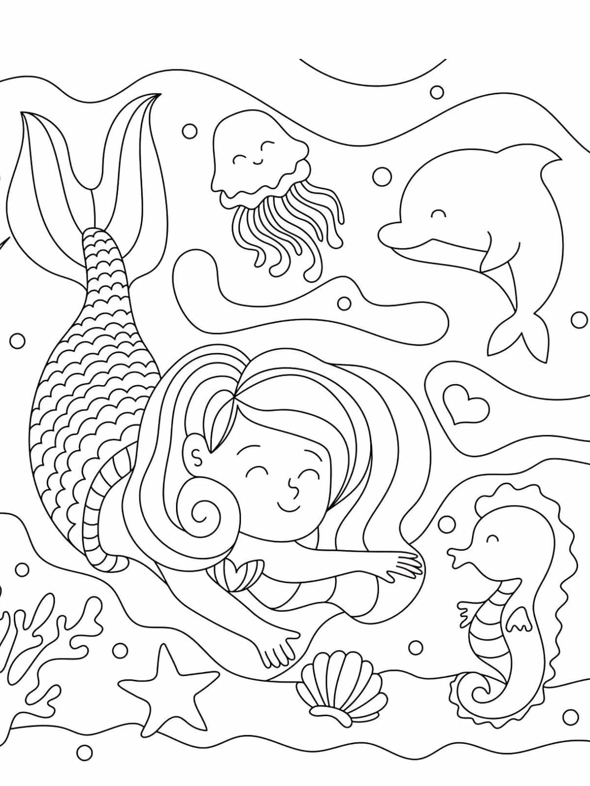 Cute Seahorse With Mermaid Coloring Pages