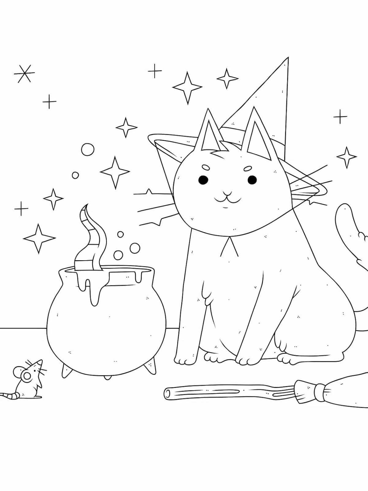 Cute Witch Cat Coloring Pages