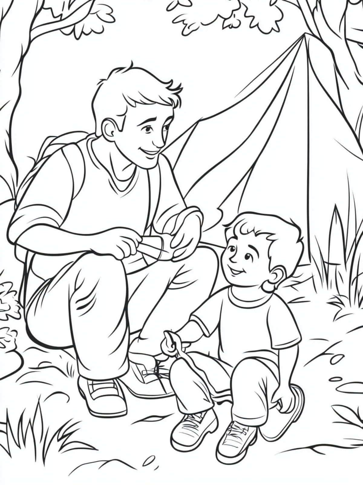 Dads And Kids In Outdoor Settings Such As Camping Coloring Pages