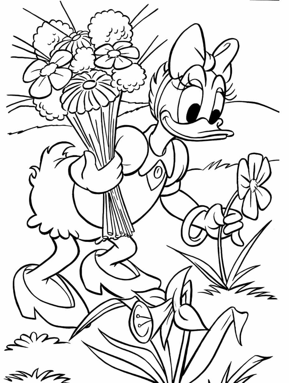 Daisy Duck With Flower Coloring Pages