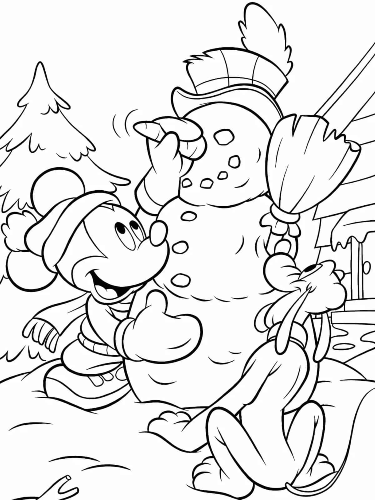 Disney Christmas Mickey And Snowman Coloring Pages