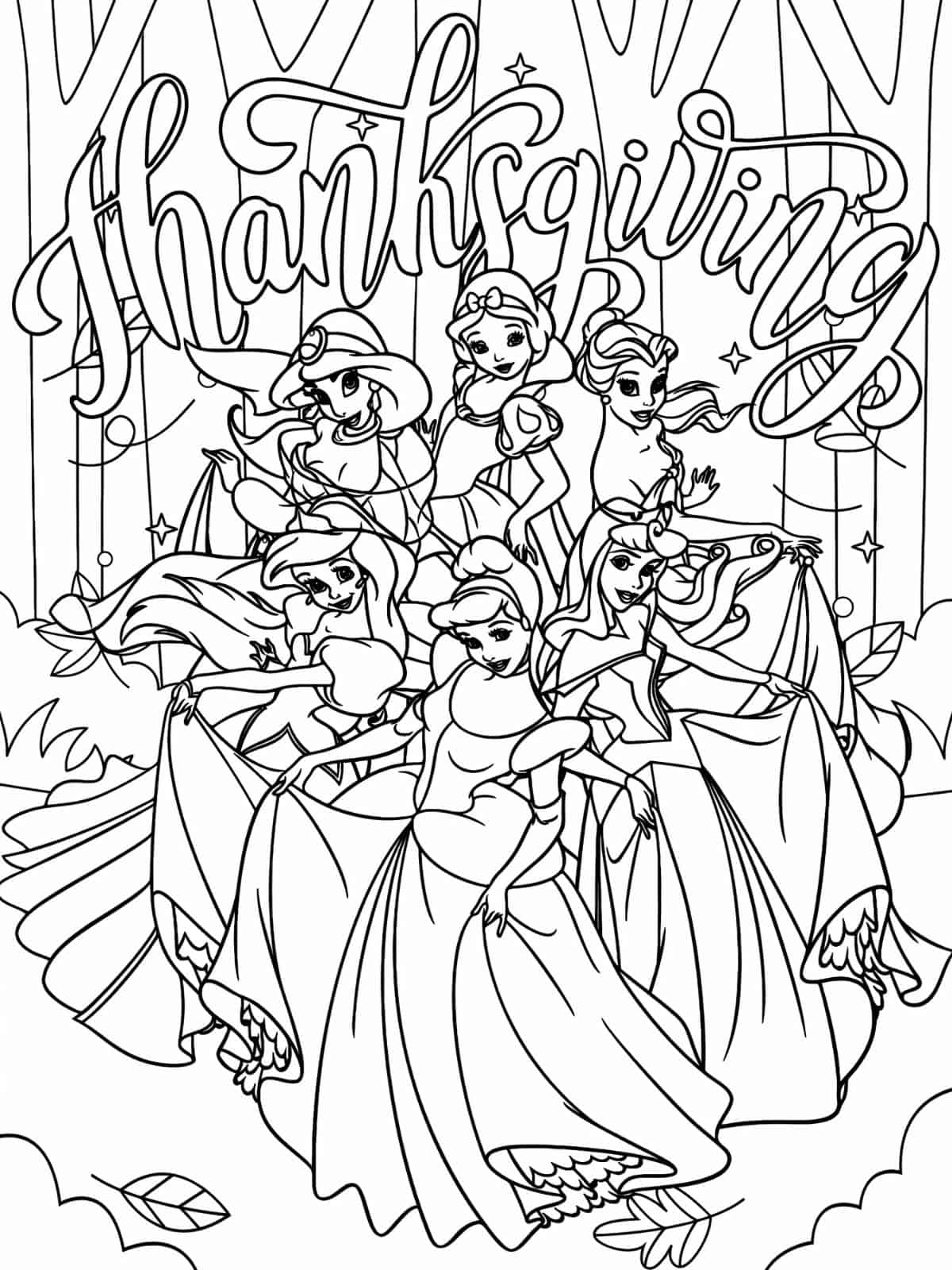 Disney Thanksgiving Princess Coloring Pages