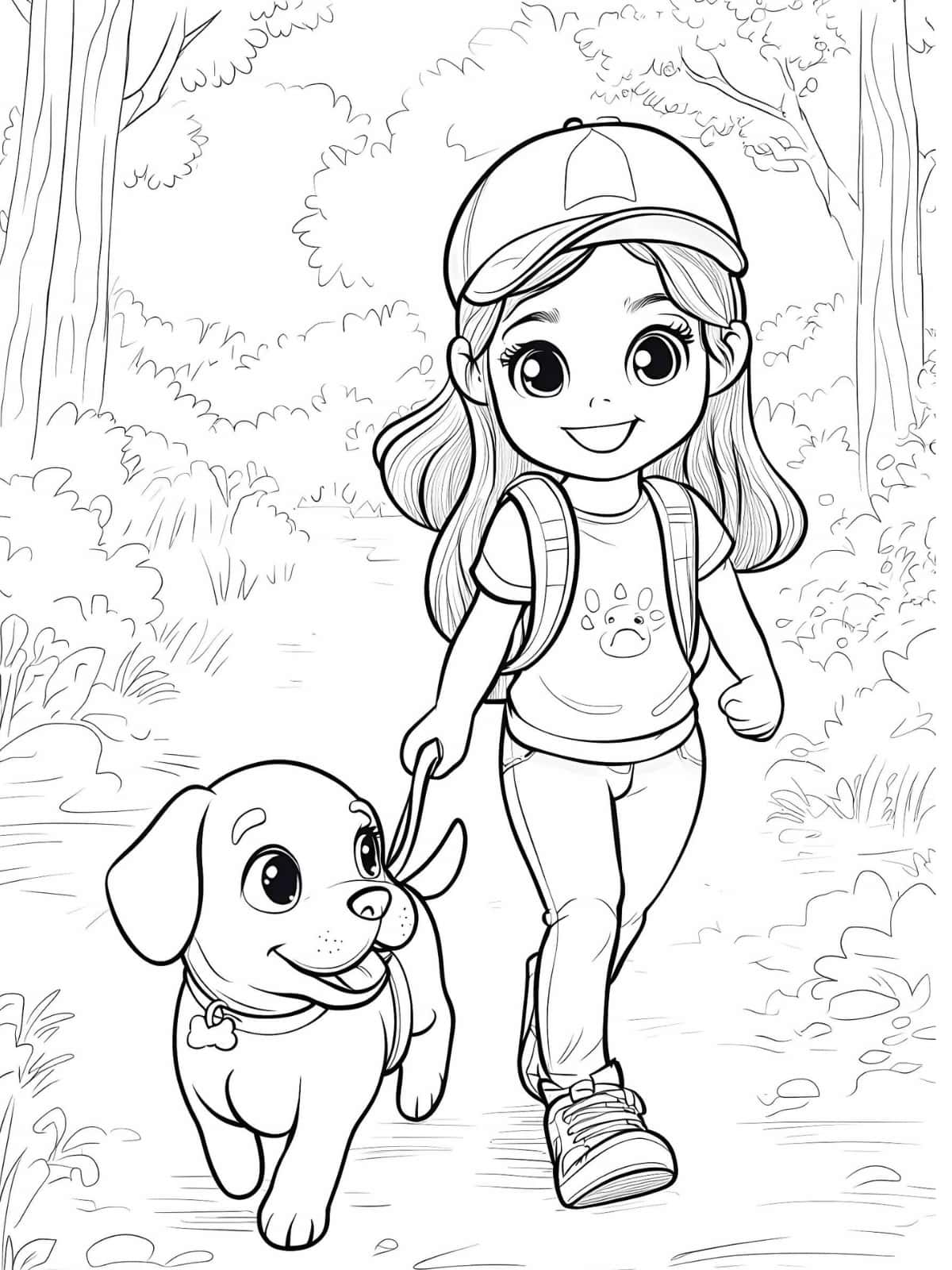 Dog And Baby Girl Coloring Sheet For Kids