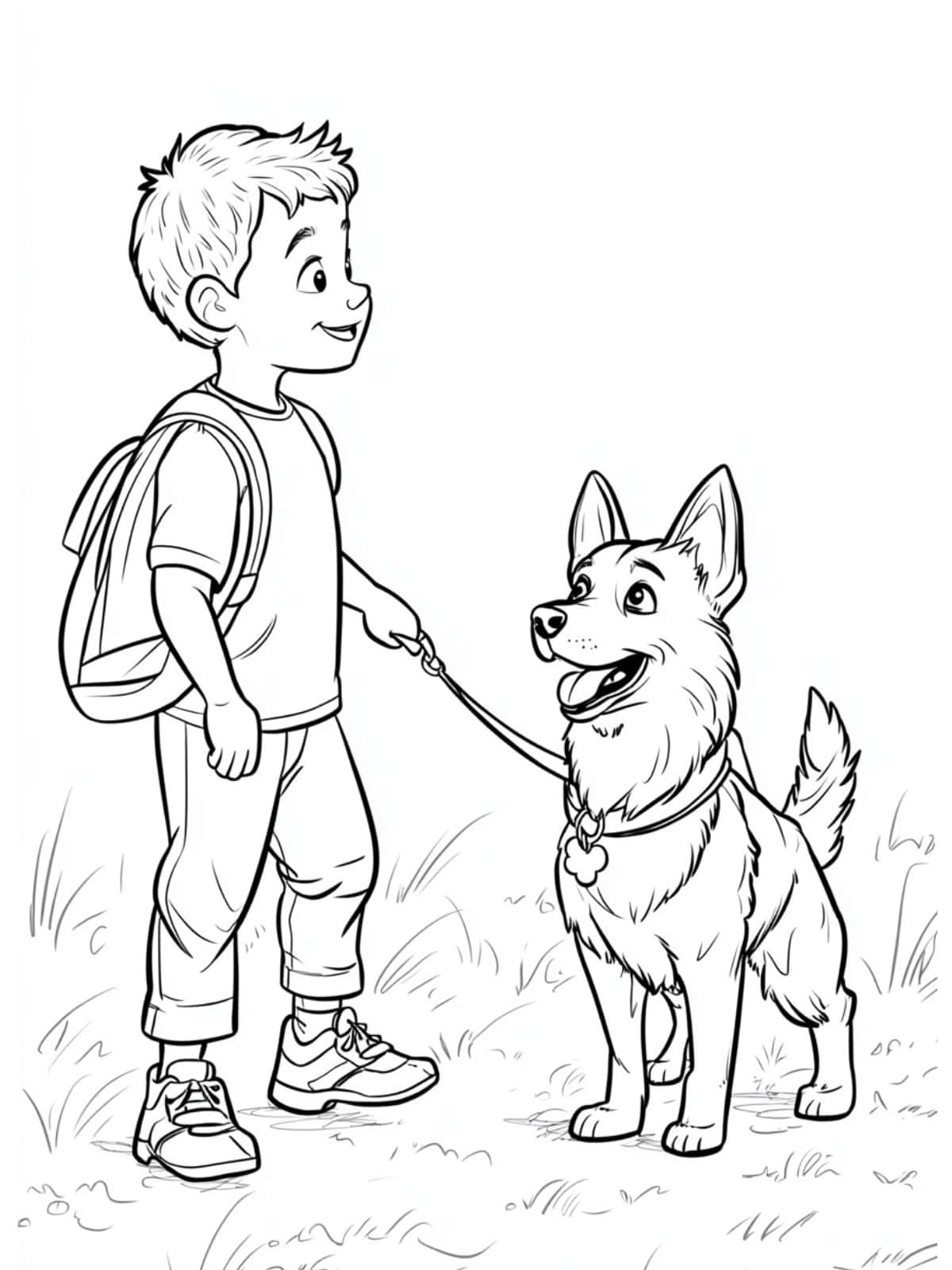 Dog And Boy Walking Coloring Page