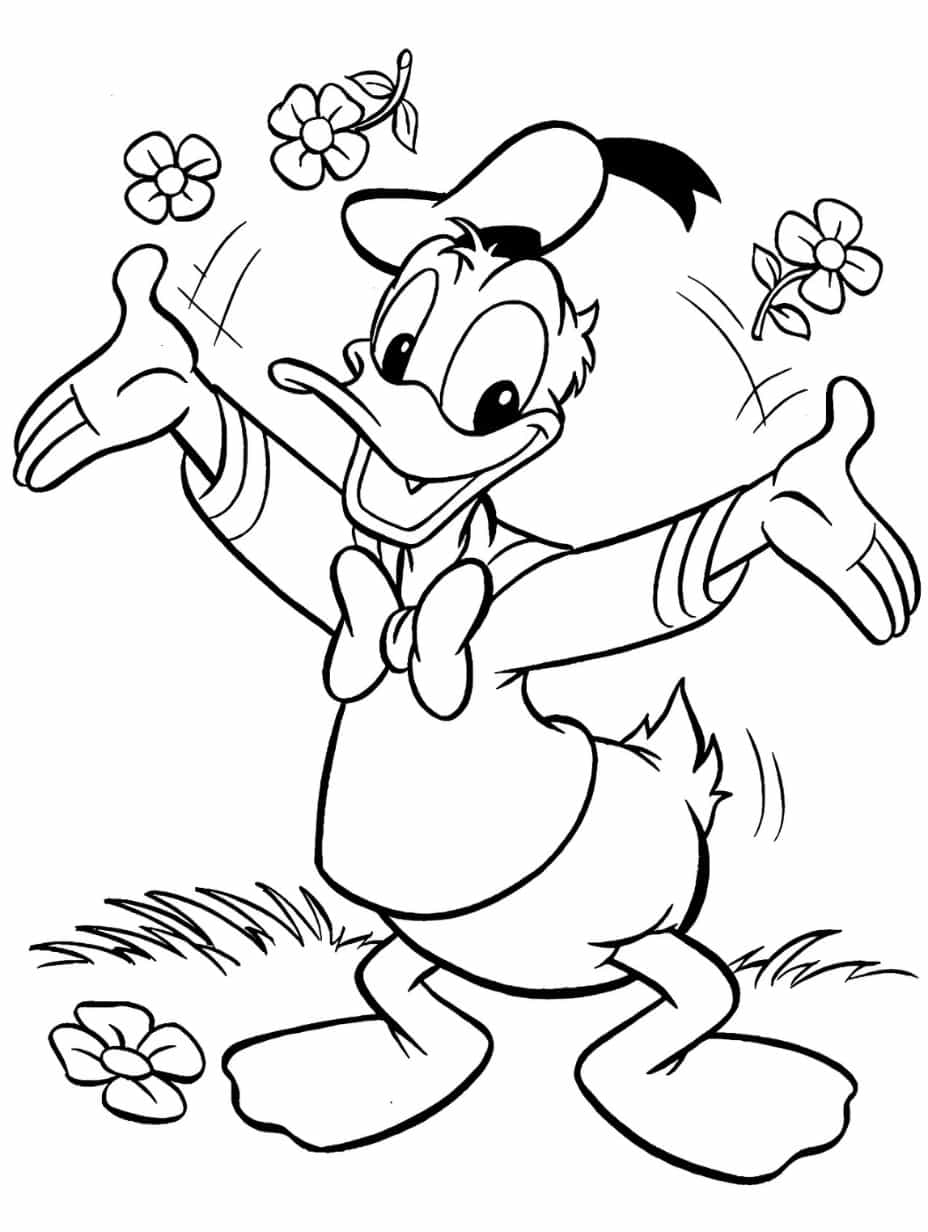 Donal Duck With Flower Coloring Pages