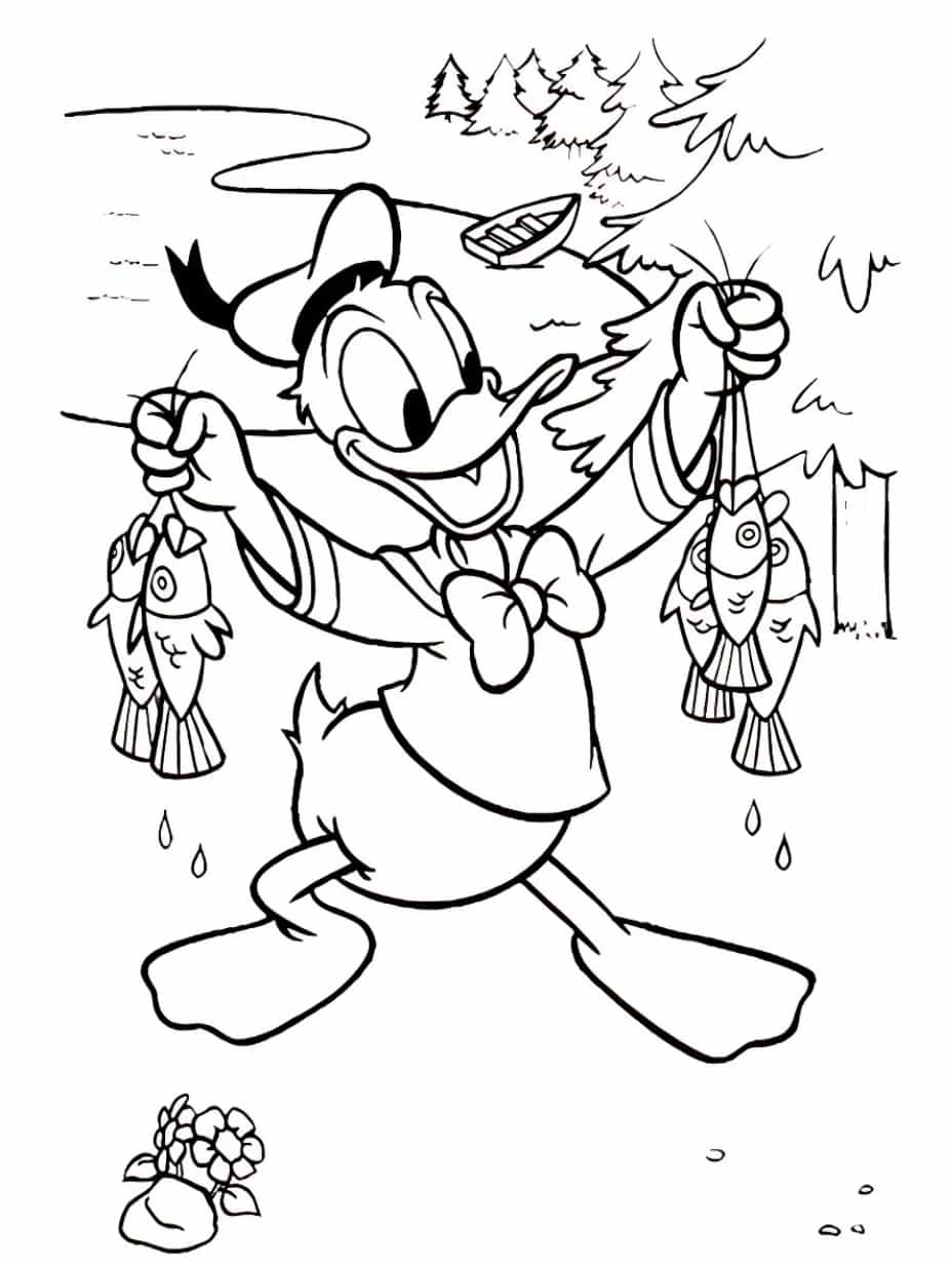 Donald Duck Fishing Coloring Page