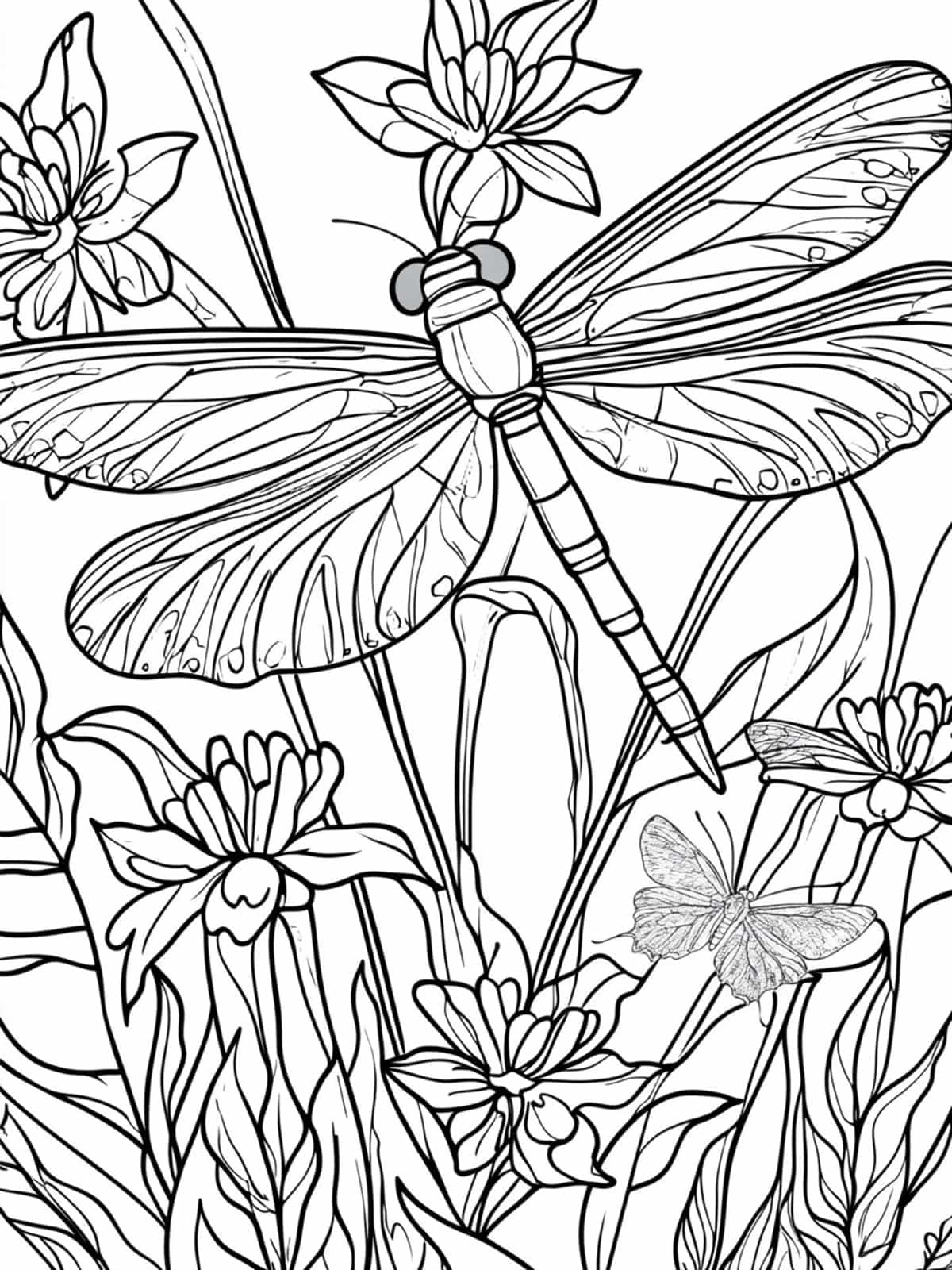 Dragonfly And Butterflies Coloring Page For Kids