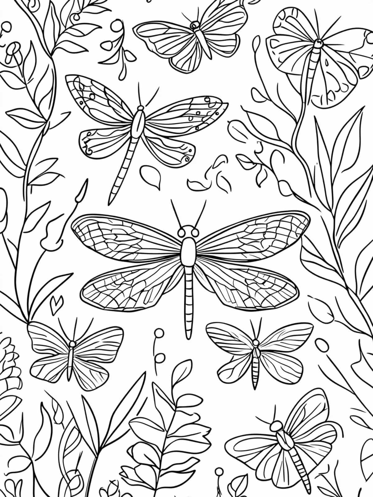 Dragonfly And Butterflies Coloring Pages