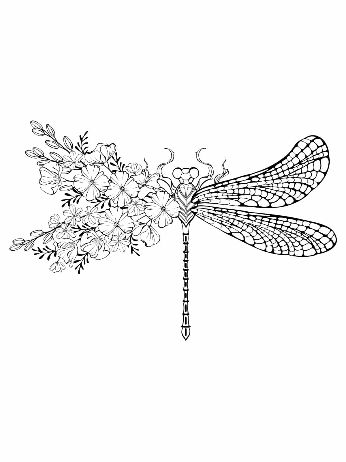 Dragonfly Flying Over Flower Coloring Page