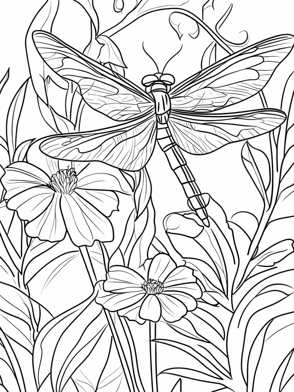 Dragonfly On A Flower Coloring Pages