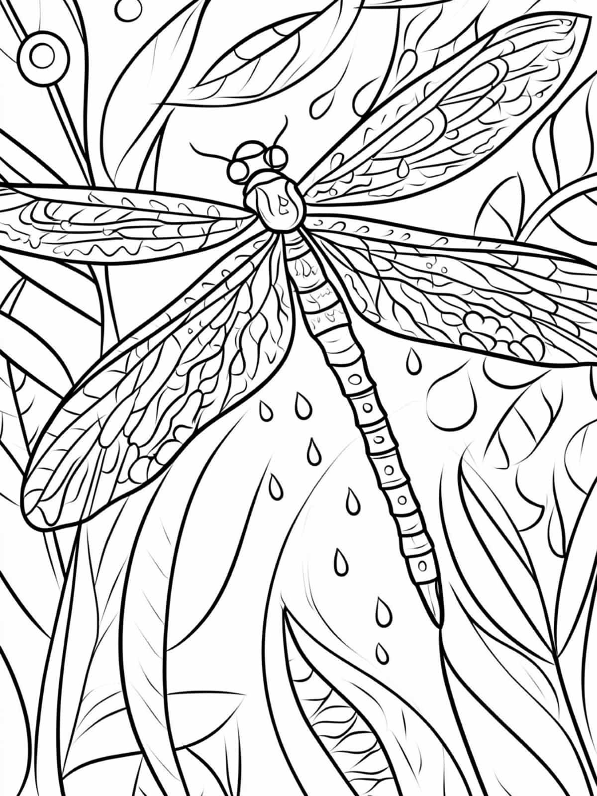 Dragonfly With Raindrops Coloring Pages