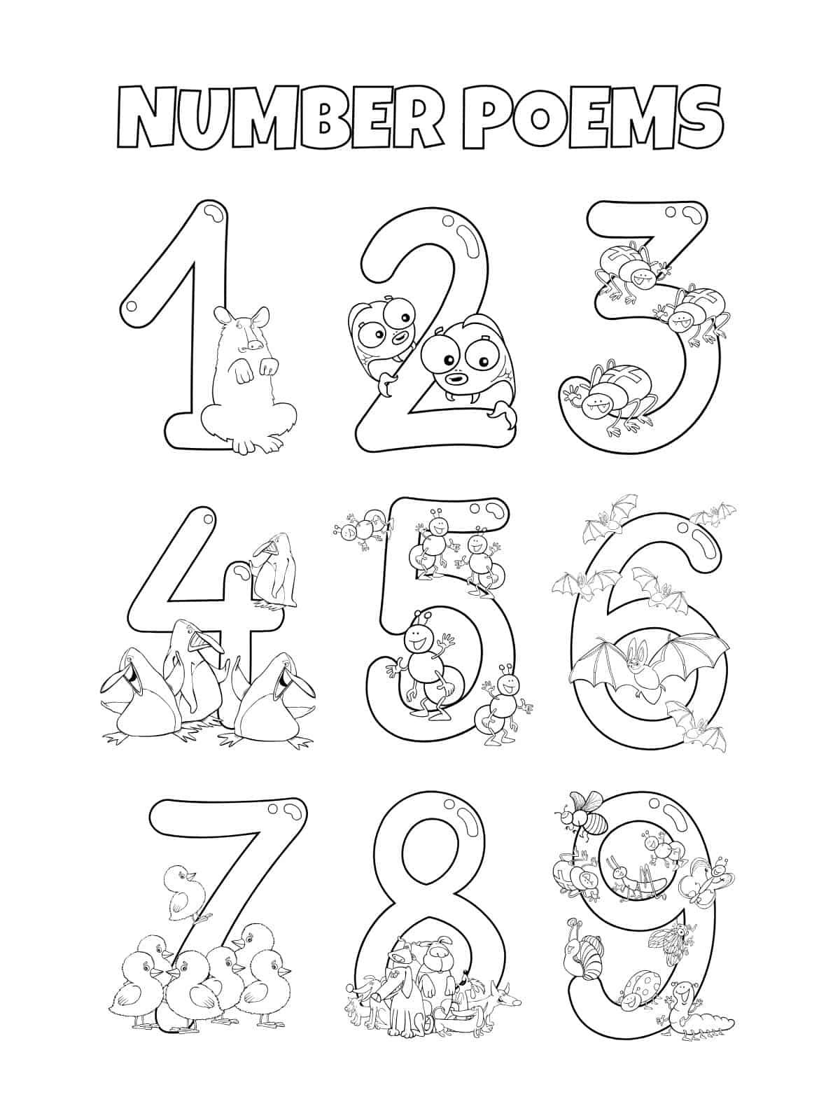 Elementary School Numbers Coloring Sheets