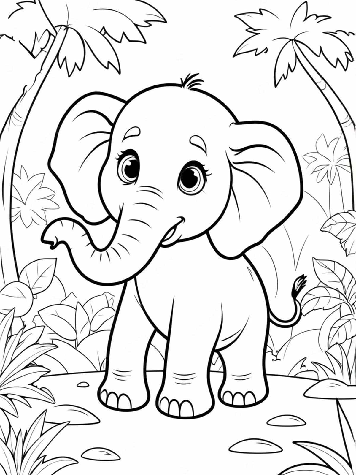 Elephant In A Jungle Scene Coloring Pages